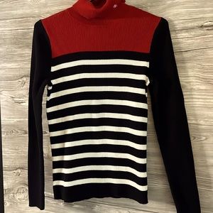 Lauren Ralph Lauren Cotton Ribbed Striped Turtleneck Pullover Sweater